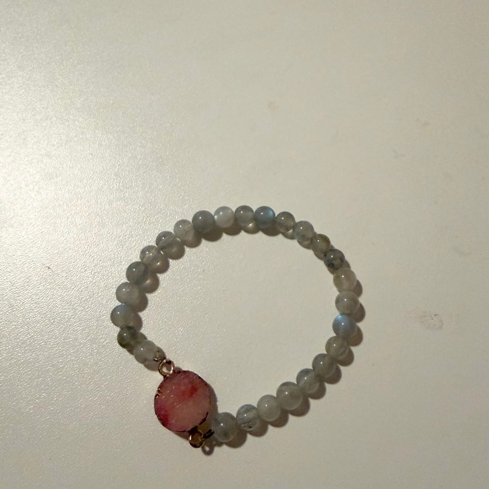 Pink stone and blue beaded bracelet